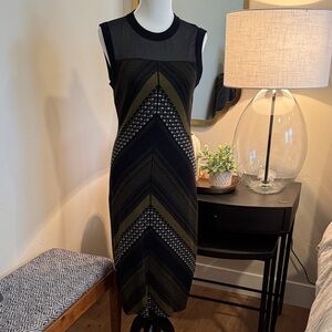 RACHEL Rachel Roy Black and Olive Midi Dress